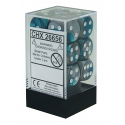 Chessex Gemini 16mm d6 with pips Dice Blocks (12 Dice) - Steel-Teal w/white