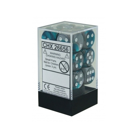 Chessex Gemini 16mm d6 with pips Dice Blocks (12 Dice) - Steel-Teal w/white