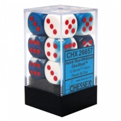 Chessex Gemini 16mm d6 with pips Dice Blocks (12 Dice) - Astral Blue-White w/red