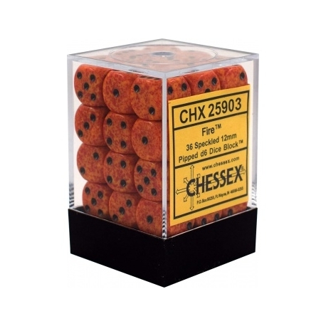 Chessex Speckled 12mm d6 Dice Blocks with Pips (36 Dice) - Fire