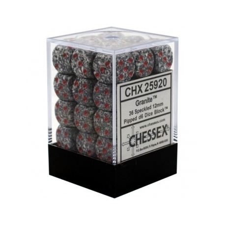Chessex Speckled 12mm d6 Dice Blocks with Pips (36 Dice) - Granite