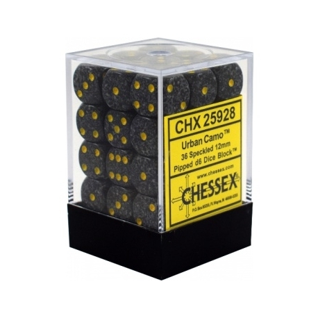 Chessex Speckled 12mm d6 Dice Blocks with Pips (36 Dice) - Urban Camo