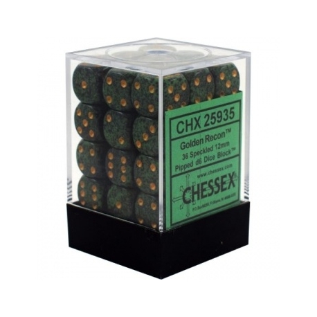 Chessex Speckled 12mm d6 Dice Blocks with Pips (36 Dice) - Golden Recon