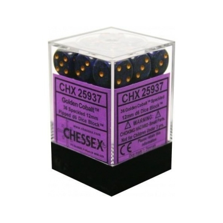 Chessex Speckled 12mm d6 Dice Blocks with Pips (36 Dice) - Golden Cobalt