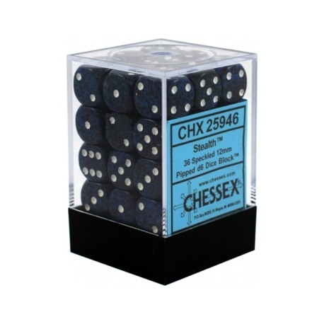 Chessex Speckled 12mm d6 Dice Blocks with Pips (36 Dice) - Stealth