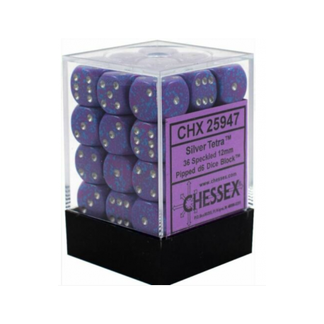 Chessex Speckled 12mm d6 Dice Blocks with Pips (36 Dice) - Silver Tetra