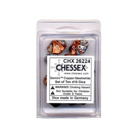 Chessex Gemini Polyhedral Ten d10 Sets - Copper-Steel w/white