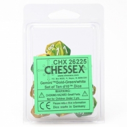 Chessex Gemini Polyhedral Ten d10 Sets - Gold-Green w/white