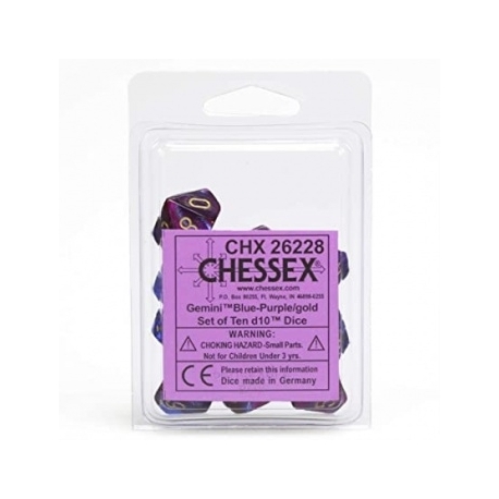 Chessex Gemini Polyhedral Ten d10 Sets - Blue-Purple w/gold