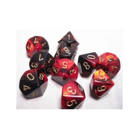 Chessex Gemini Polyhedral Ten d10 Sets - Black-Red w/gold