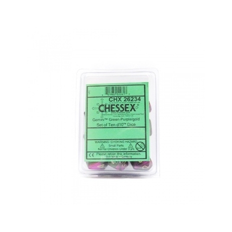 Chessex Gemini Polyhedral Ten d10 Sets - Green-Purple w/gold