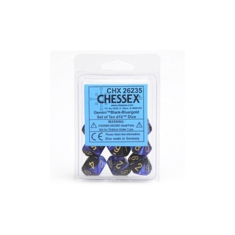 Chessex Gemini Polyhedral Ten d10 Sets - Black-Blue w/gold