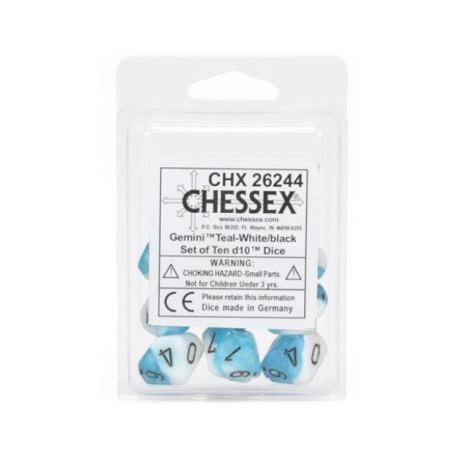 Juegos Chessex Gemini Poliédrico Ten d10 - Blanco-Verde azulado con negro