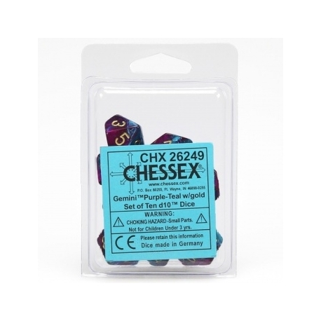 Chessex Gemini Polyhedral Ten d10 Sets - Purple-Teal w/gold