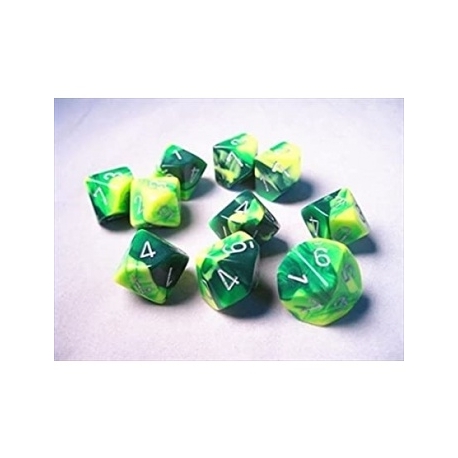 Chessex Gemini Polyhedral Ten d10 Sets - Green-Yellow w/silver