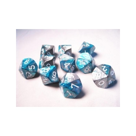 Chessex Gemini Polyhedral Ten d10 Sets - Steel-Teal w/white