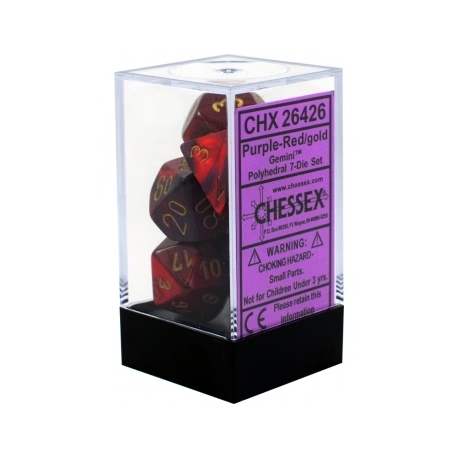 Chessex Gemini Polyhedral 7-Die Set - Purple-Red w/gold