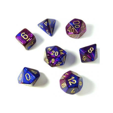 Chessex Gemini Poliédrico 7-Die Set - Azul-Púrpura con oro