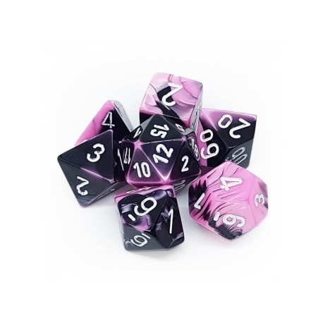 Chessex Gemini Poliédrico 7-Die Set - Negro-Rosa con blanco