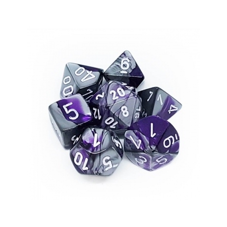 Chessex Gemini Polyhedral 7-Die Set - Purple-Steel w/white