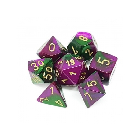 Chessex Gemini Poliédrico 7-Die Set - Verde-Púrpura con oro