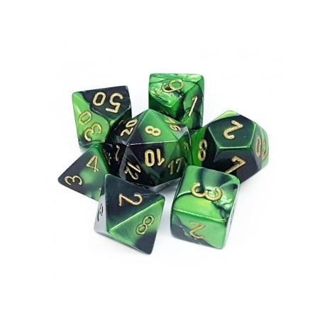 Chessex Gemini Polyhedral 7-Die Set - Black-Green w/gold