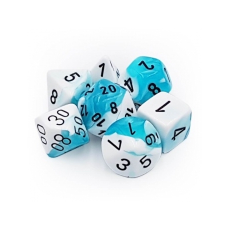 Chessex Gemini Polyhedral 7-Die Set - White-Teal w/black