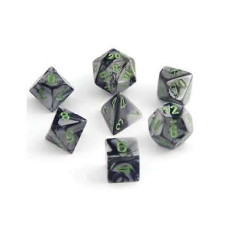 Chessex Gemini Poliédrico 7-Die Set - Negro-Gris con verde