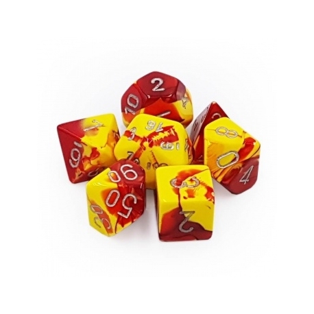 Chessex Gemini Poliédrico 7-Die Set - Rojo-Amarillo con plata