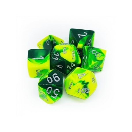 Chessex Gemini Polyhedral 7-Die Set - Green-Yellow w/silver