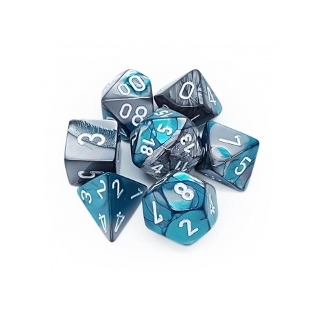 Chessex Gemini Poliédrico 7-Die Set - Steel-Teal w/white