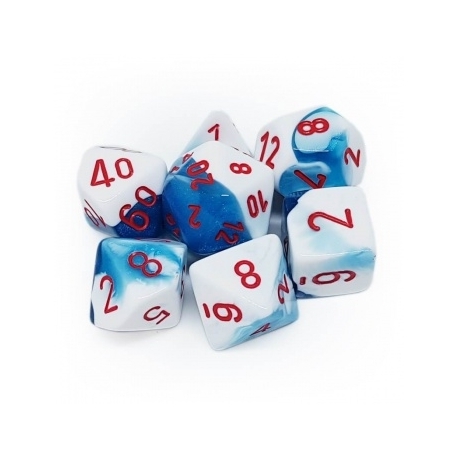 Chessex Gemini Polyhedral 7-Die Set - Astral Blue-White w/red