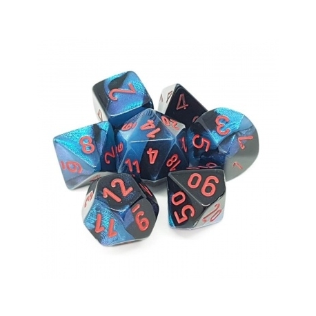 Chessex Gemini Poliédrico 7-Die Set - Negro-Starlight con rojo