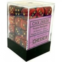 Chessex Gemini 12mm d6 Dice Blocks with pips Dice Blocks (36 Dice) - Purple-Red w/gold