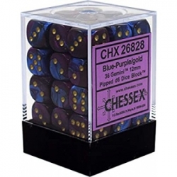 Chessex Gemini 12mm d6 Dice Blocks with pips Dice Blocks (36 Dice) - Blue-Purple w/gold