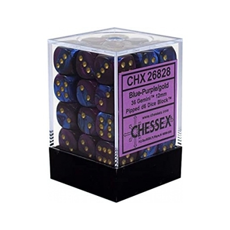 Chessex Gemini 12mm d6 Dice Blocks with pips Dice Blocks (36 Dice) - Blue-Purple w/gold