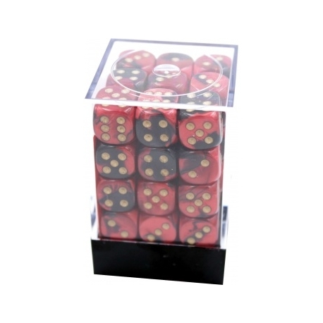 Chessex Gemini 12mm d6 Dice Blocks with pips Dice Blocks (36 Dice) - Black-Red w/gold