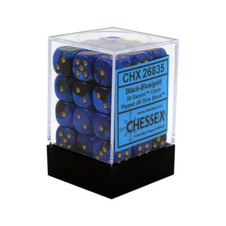 Chessex Gemini 12mm d6 Dice Blocks with pips Dice Blocks (36 Dice) - Black-Blue w/gold