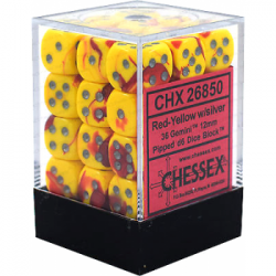 Chessex Gemini 12mm d6 Dice Blocks with pips Dice Blocks (36 Dice) - Red-Yellow w/silver