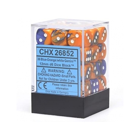 Chessex Gemini 12mm d6 Dice Blocks with pips Dice Blocks (36 Dice) - Blue-Orange w/white