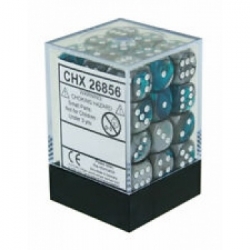 Chessex Gemini 12mm d6 Dice Blocks with pips Dice Blocks (36 Dice) - Steel-Teal w/white