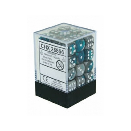 Chessex Gemini 12mm d6 Dice Blocks with pips Dice Blocks (36 Dice) - Steel-Teal w/white