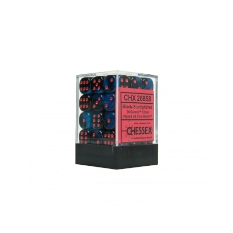 Chessex Gemini 12mm d6 Dice Blocks with pips Dice Blocks (36 Dice) - Black-Starlight w/red