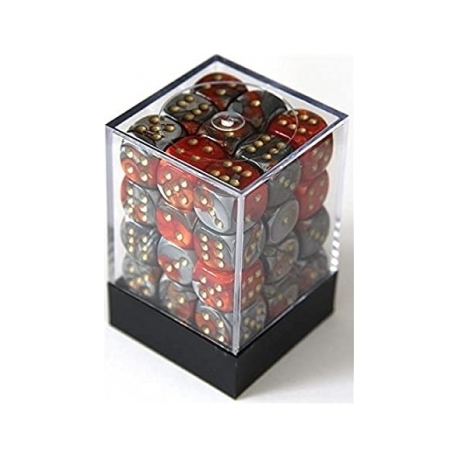 Chessex Gemini 12mm d6 Dice Blocks with pips Dice Blocks (36 Dice) - Orange-Steel w/gold