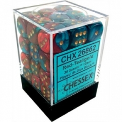 Chessex Gemini 12mm d6 Dice Blocks with pips Dice Blocks (36 Dice) - Red-Teal with gold