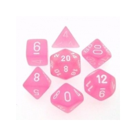 Chessex Frosted Polyhedral 7-Die Set - Pink w/white