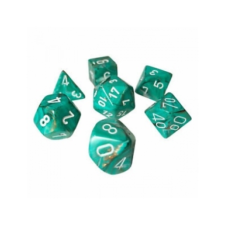 Chessex Marble Polyhedral 7-Die Set - Oxi-Copper w/white