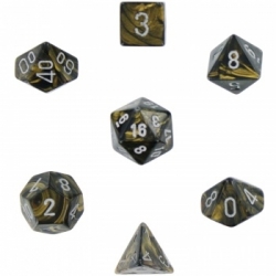 Chessex Leaf 7-Die Set - Black Gold w/silver
