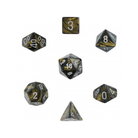 Chessex Leaf 7-Die Set - Black Gold w/silver