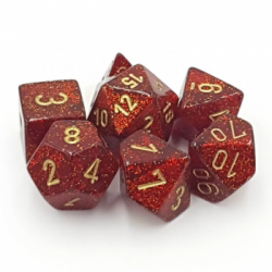 Chessex Glitter Polyhedral 7-Die Set - Ruby w/gold